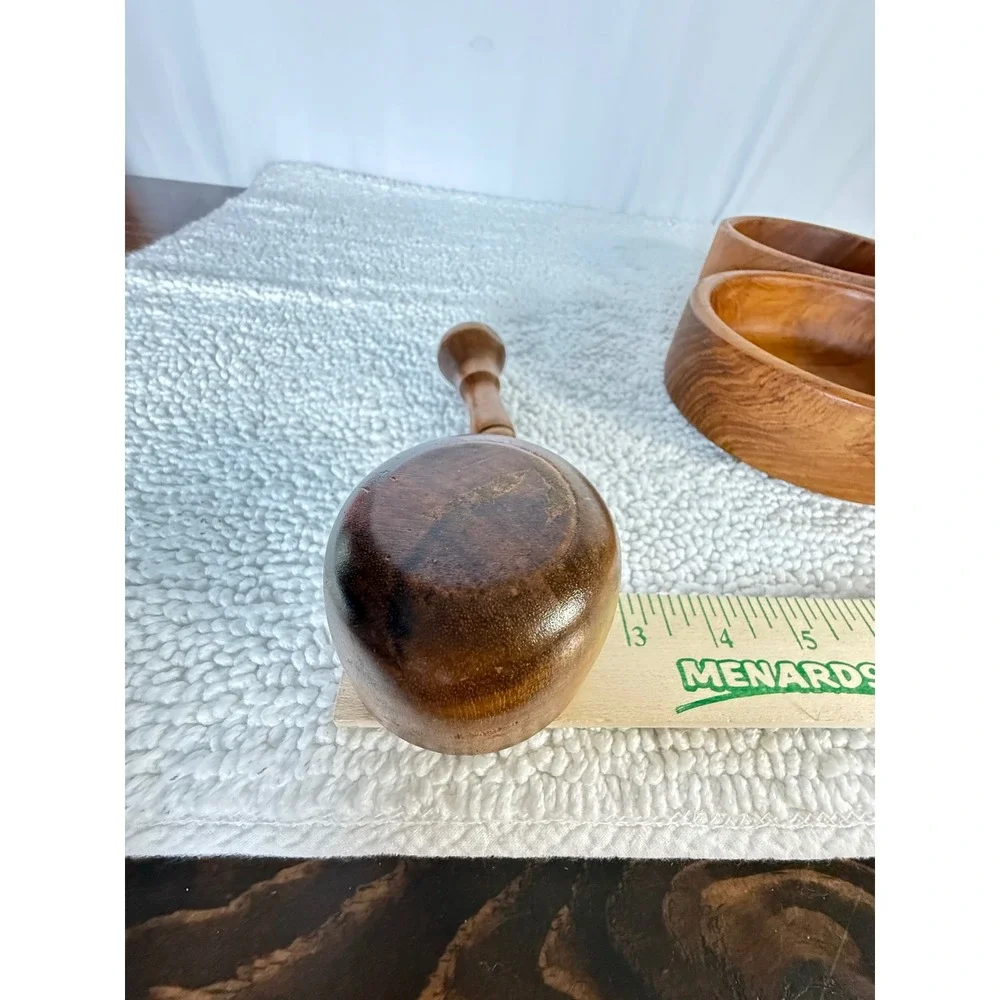 Vintage Wooden Mortar Pestle‎ Set 3 Bowls Kitchen Spice Grinder Herbs